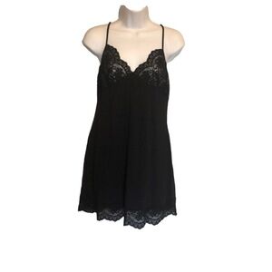 Victoria’s Secret Black Lace Satin Stretch Slip Women’s Size M